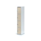Šatníková skrinka s úložnými boxami, 4 boxy 300 mm, laminované dvere breza, cylindrický zámok