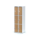 Šatníková skrinka s úložnými boxami, 6 boxov 300 mm, laminované dvere buk, cylindrický zámok