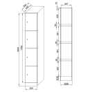 Schließfach mit Aufbewahrungsboxen, 4 Boxen, 1850 x 300 x 500 mm, Zylinderschloss, dunkelgraue Tür