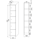 Schließfach mit Aufbewahrungsboxen, 5 Boxen, 1850 x 300 x 500 mm, Zylinderschloss, laminierte Tür, Buche