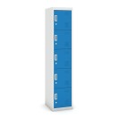 Schließfachschrank aus Blech mit Aufbewahrungsboxen, fünf Türen, Zylinderschloss, 1800 x 380 x 450 mm, grau/blau