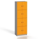 Schließfachschrank aus Holz mit Aufbewahrungsboxen, 8 Türen, 2x4,  Grau / orange