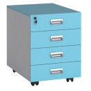 Schreibtischcontainer, Rollcontainer PRIMO, 4 Schubladen, weiß / azurblau