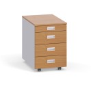 Schreibtischcontainer, Rollcontainer PRIMO, ohne Schloss, 4 Schubladen, Utensilienauszug, grau / Buche