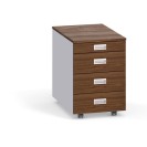 Schreibtischcontainer, Rollcontainer PRIMO, ohne Schloss, 4 Schubladen, Utensilienauszug, grau / Nussbaum