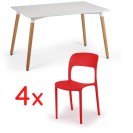 Sestava - Jídelní stůl 120x80 + 4x plastová židle REFRESCO červená