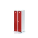 Školská kovová šatníková skrinka, 2-dverová, 1500 mm, červené dvere, cylindrický zámok