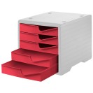Sortierbox, 5 Schubladen, grau/rot