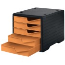 Sortierbox, 5 Schubladen, schwarz/orange