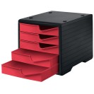 Sortierbox, 5 Schubladen, schwarz/rot
