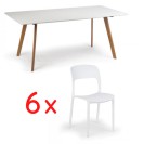 Stół do jadalni 180x90 + 6x  krzesło plastikowe REFRESCO białe