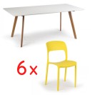 Stół do jadalni 180x90 + 6x krzesło plastikowe REFRESCO żółte