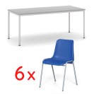 Stôl jedálenský, sivý 1800x800 + 6 jedálenských stoličiek AMADOR, modrá
