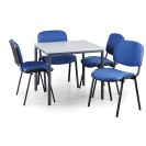 Stôl jedálenský, sivý 800 x 800 + 4 konferenčné stoličky Viva modré