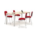 Stół konferencyjny AIR 1600 x 800, brzoza + 4 krzesła Viva czerwone
