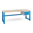 Stół warsztatowy KOVONA, 2 szuflady na narzędzia, blat z drewna bukowego, stałe nogi, 2100 mm