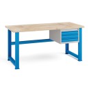 Stół warsztatowy KOVONA, 3 szuflady na narzędzia, blat z drewna bukowego, stałe nogi, 1700 mm