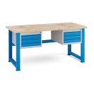 Stół warsztatowy KOVONA, 6 szuflad na narzędzia, blat z drewna bukowego, stałe nogi, 1700 mm
