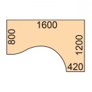 Stół z regulacją wysokości OBOL, elektryczny, 675-1325 mm, ergonomiczny prawy, blat 1600x1200 mm, zaokrąglona podstawa szara, brzoza