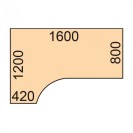 Stół z regulacją wysokości OBOL, elektryczny, 675-1325 mm, narożnik lewy, blat 1600x1200 mm, zaokrąglona podstawa szara, brzoza