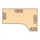 Stół z regulacją wysokości OBOL, elektryczny, 675-1325 mm, narożnik prawy, blat 1800x1200 mm, zaokrąglona podstawa szara, dąb naturalny