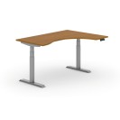 Stół z regulacją wysokości PRIMO ADAPT, elektryczny, 1600 x 1200 x 625-1275 mm, ergonomiczny prawy, czereśnia, szary stelaż