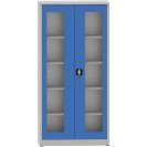 Svařovaná policová skříň s prosklenými dveřmi, 1950 x 950 x 400 mm, šedá/modrá