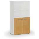Szafa biurowa kombinowana PRIMO WHITE, drzwi na 2 poziomach, 1434 x 800 x 420 mm, biały/buk