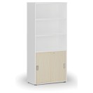 Szafa biurowa kombinowana PRIMO WHITE, drzwi przesuwne na 2 poziomach, 1781 x 800 x 420 mm, biały/brzoza