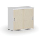 Szafa biurowa z drzwiami przesuwnymi PRIMO WHITE, 740 x 800 x 420 mm, biały/brzoza