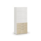 Szafa biurowa z kombinowanymi szufladami PRIMO WHITE, 1781 x 800 x 420 mm, biały/dąb naturalny