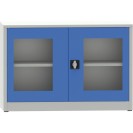 Szafa z półkami spawana ze szklanymi drzwiami, 800 x 1200 x 600 mm, szara/niebieska