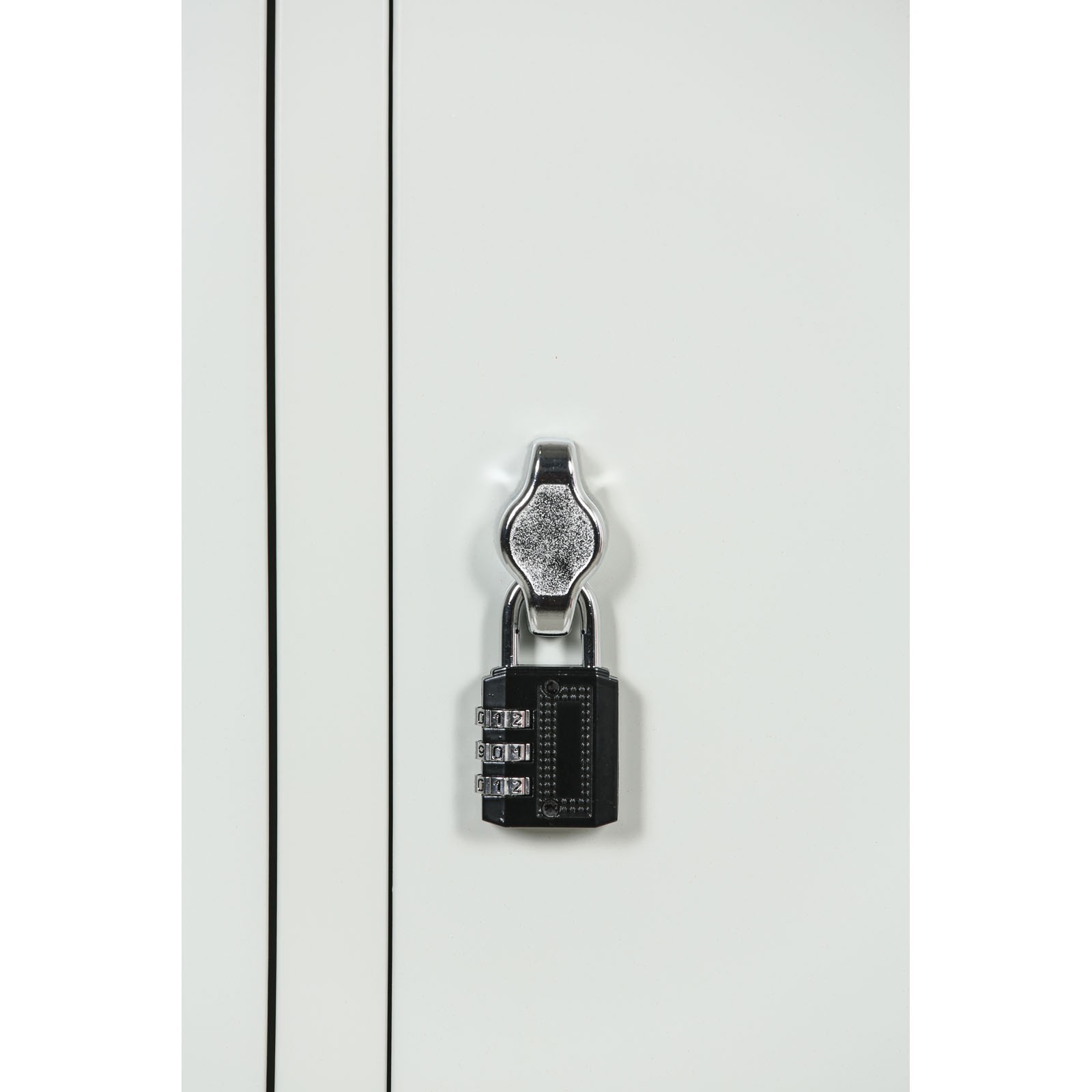 Szafka ubraniowa ze schowkami, 4 schowki, 1850 x 300 x 500 mm, zamek obrotowy, drzwi laminowane, biała
