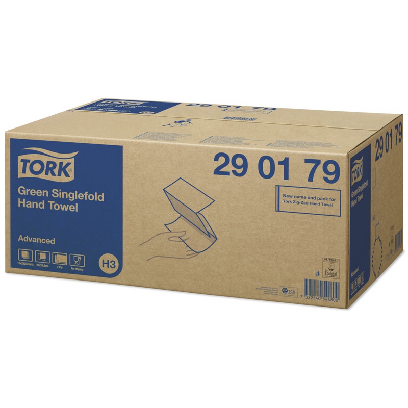 Tork Advanced Singlefold (ZZ) papierové utierky – jemné, zelené, 15x 250 ks