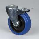 Transport-Lenkrolle mit Feststeller, 160 mm, Mittelloch, mit blauer Lauffläche
