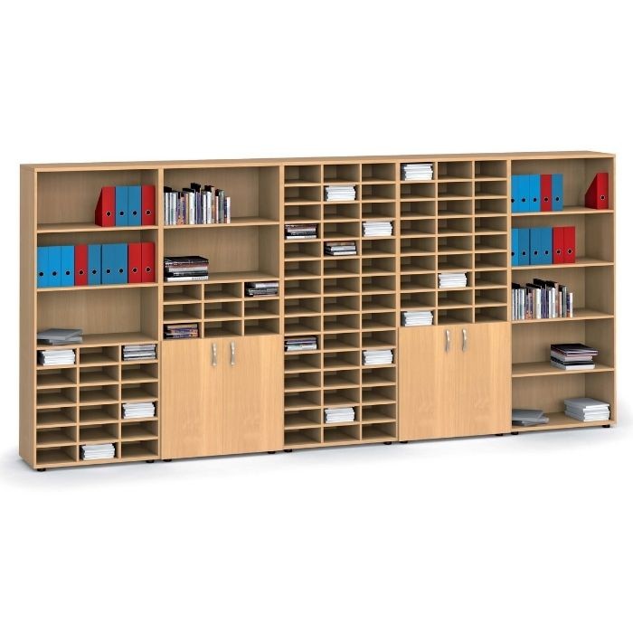 Třídící regál PRIMO KOMBI, 800 x 400 x 1865 mm, 45 přihrádek, šedý