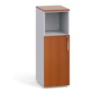 Úzká kombinovaná kancelářská skříň PRIMO, 1087 x 400 x 420 mm, šedá / třešeň
