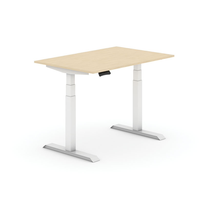 Výškově nastavitelný stůl, elektrický, 625-1275 mm, deska 1200x800 mm, bříza, bílá podnož