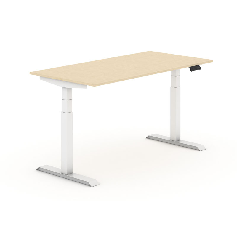 Výškově nastavitelný stůl, elektrický, 625-1275 mm, deska 1600x800 mm, bříza, bílá podnož