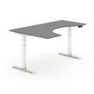 Výškově nastavitelný stůl, elektrický, 625-1275 mm, ergonomický levý, 1800x1200 mm, grafit, bílá podnož