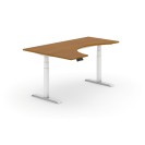 Výškově nastavitelný stůl, elektrický, 625-1275 mm, ergonomický levý, 1800x1200 mm, třešeň, bílá podnož