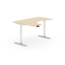 Výškově nastavitelný stůl, elektrický, 625-1275 mm, ergonomický levý, deska 1600x1200 mm, bříza, bílá podnož