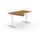 Výškově nastavitelný stůl, elektrický, 625-1275 mm, ergonomický levý, deska 1600x1200 mm, třešeň, bílá podnož