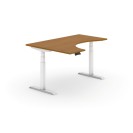 Výškově nastavitelný stůl, elektrický, 625-1275 mm, ergonomický levý, deska 1600x1200 mm, třešeň, bílá podnož