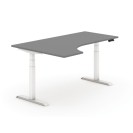 Výškově nastavitelný stůl, elektrický, 625-1275 mm, ergonomický levý, deska 1800x1200 mm, grafit, bílá podnož