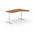 Výškově nastavitelný stůl, elektrický, 625-1275 mm, ergonomický pravý, deska 1600x1200 mm, třešeň, bílá podnož