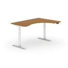 Výškově nastavitelný stůl, elektrický, 625-1275 mm, ergonomický pravý, deska 1600x1200 mm, třešeň, bílá podnož