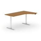 Výškově nastavitelný stůl, elektrický, 625-1275 mm, ergonomický pravý, deska 1800x1200 mm, třešeň, bílá podnož