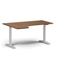 Výškově nastavitelný stůl, elektrický, 675-1325 mm, rohový levý, deska 1600x1200 mm, bílá podnož, ořech