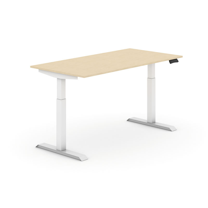 Výškově nastavitelný stůl, elektrický, 735-1235 mm,  deska 1600x800 mm, bříza, bílá podnož